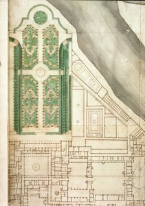 Plattegrond van Hampton Court en zijn tuinen, c.1714 door English School