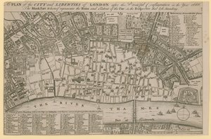 Plan van de stad en vrijheden van Londen na de verschrikkelijke brand in het jaar 1666 door English School