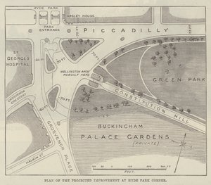 Plan van de geplande verbetering bij Hyde Park Corner door English School