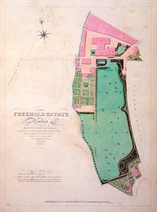Plan van de Stag Brouwerij en landgoed, originele manuscripttekening van de kantoren van George Saunders, ca. 1807