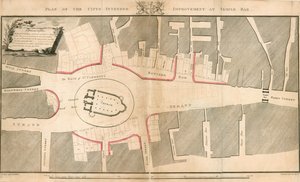Plan van de voorgenomen verbetering van de stad bij Temple Bar, Londen door English School
