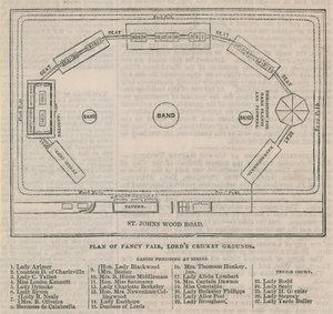Plan van de fancy fair op Lords Cricket Ground door English School