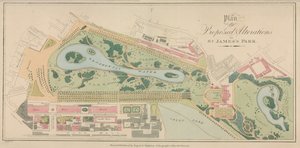 Plan van de voorgestelde wijzigingen in St Jamess Park, Londen door English School