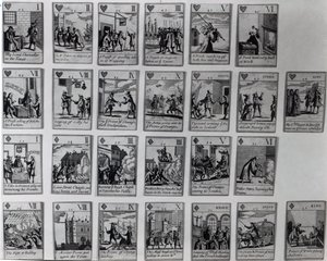 Speelkaarten die episodes uit de Glorieuze Revolutie van 1688-89 uitbeelden, ca. 1689