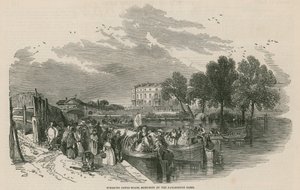 Pleziervaartuigen, geschetst bij het Paddington Basin, Regents Canal, Londen door English School