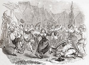 Plough Monday vieringen, de dans van Bessie en de Clown, uit Old England: A Pictorial Museum, pub. 1847 door English School