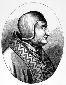 Paus Clemens IV (ca.1195-1268) illustratie uit Wetenschap en Literatuur in de Middeleeuwen en de Renaissance, geschreven en gegraveerd door Paul Lacroix, 1878 door English School