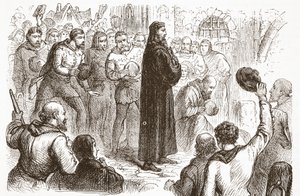 Populaire demonstratie bij Lambeth Palace ten gunste van Wicliffe, illustratie uit The History of Protestantism door James Aitken Wylie (1808-1890), gepubliceerd 1878 door English School