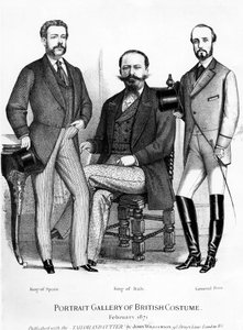 Portretgalerij van Britse Kostuums, met de koningen van Spanje en Italië en generaal Prim, uitgegeven met de Tailor and Cutter, 1871 door English School