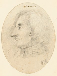 Portret van Lord Nelson, hoofd en marinekraag, in profiel... met de initialen H.N. eronder door English School