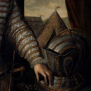 Portret van Sir Robert Dudley, graaf van Leicester (detail) door English School