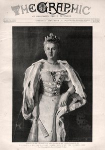 Portret van Wilhelmina van Nederland (1880-1962), Koningin van Nederland - Voorpagina van krant 