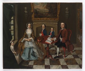 Portret van een familie in een interieur, vermoedelijk de familie Roubel, 1750s