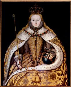 Portret van koningin Elizabeth I in kroningsgewaad, ca. 1600 door English School