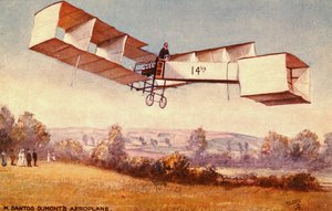 Ansichtkaart met de Santos-Dumont 14-bis vliegtuig, c.1910 door English School