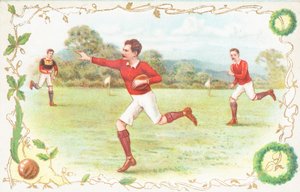 Ansichtkaart met mannen die rugby spelen door English School