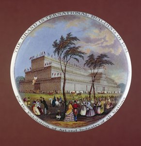 Potdeksel met Crystal Palace, door T.J. en J. Mayer, Dale Hall, Longport, Staffordshire