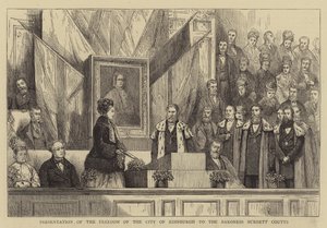 Overhandiging van de Vrijheid van de Stad Edinburgh aan de Barones Burdett Coutts