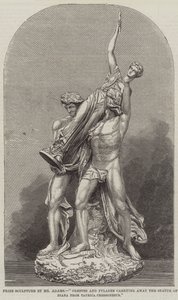Prijsbeeldhouwwerk door de Heer Adams, "Orestes en Pylades dragen het Beeld van Diana weg uit Taurica Chersonesus (gravure) door English School