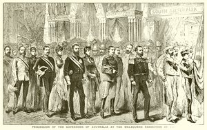 Processie van de Gouverneurs van Australië bij de Melbourne-tentoonstelling van 1888 door English School
