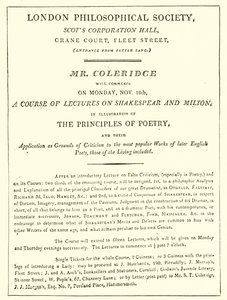 Programma van Coleridges lezingen van 1808 door English School