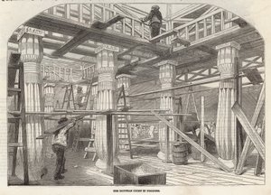Voortgang van het Crystal Palace: De Egyptische Hof in aanbouw