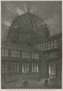 Voortgang op het Internationale Tentoonstellingsgebouw; Nacht effect van de westelijke koepel door English School