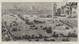Voorgesteld nieuw park voor Vauxhall en Lambeth (gravure) door English School
