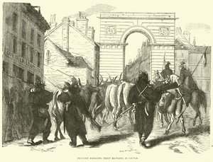Pruisische fourageertroep brengt vee binnen, oktober 1870 door English School