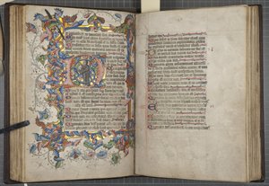Psalter met Sarum gebruikskalender, Fol 40 verso 41 recto, ca. 1425-75 (inkt, verf en goud op perkament)
