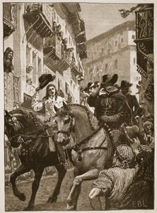 Openbare ontvangst van Prins Charles in Madrid, illustratie uit Cassells Geïllustreerde Geschiedenis van Engeland