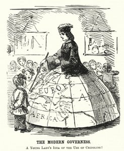 De moderne gouvernante - een wijde hoepelrok als hulpmiddel bij aardrijkskundeles door English School