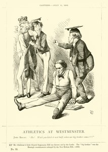 Punch cartoon over John Bright: Atletiek in Westminster door English School