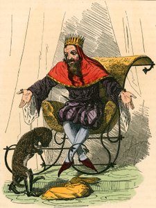 Poes presenteert het konijn aan de koning door English School