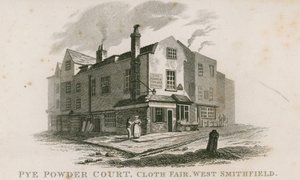 Pye Powder Court, Cloth Fair, West Smithfield, gehouden bij het teken van het Hand and Shears openbare huis