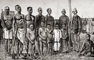 Pygmeeën vergeleken met Engelse officieren, Soedanezen en Zanzibari