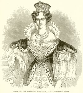 Koningin Adelaide, gemalin van Willem IV, in haar kroningsgewaden door English School