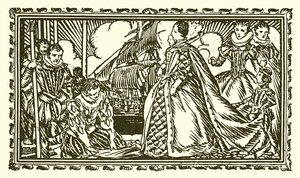 Koningin Elizabeth I en Sir Walter Raleigh door English School