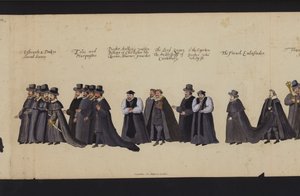 Begrafenisstoet van Koningin Elizabeth I (gekleurde gravure) door English School