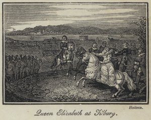 Koningin Elizabeth bij Tilbury (gravure) door English School