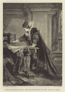 Koningin Elizabeth ondertekent het doodvonnis van Mary Queen of Scots door English School