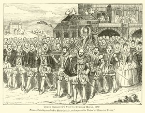 Bezoek van Koningin Elizabeth aan Hunsdon House, 1571 door English School