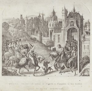 Aankomst van Koningin Isabella in Parijs, om bij haar Broer te Klagen over Sir Hugh Spencer