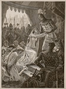 Koningin Philippa pleit voor de burgers van Calais, illustratie uit Cassells Geïllustreerde Geschiedenis van Engeland door English School