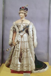Koningin Victoria (1819-1901) pop gekleed in haar Kroningsgewaden, c.1840 door English School