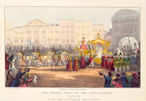 Koningin Victoria betreedt de Stad Londen bij Temple Bar, gegraveerd door G. Tregear, 1837
