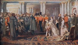Koningin Victoria ontvangt Krimoorlogsveteranen in audiëntie door English School