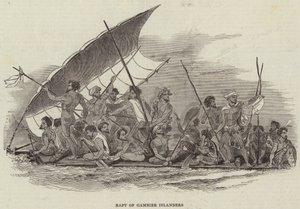 Vlot van Gambier-eilanders (gravure) door English School