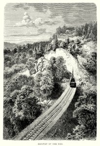 Spoorweg de Rigi op (gravure) door English School