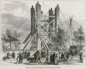 Het oprichten van Cleopatras Naald op de Thames Embankment door English School